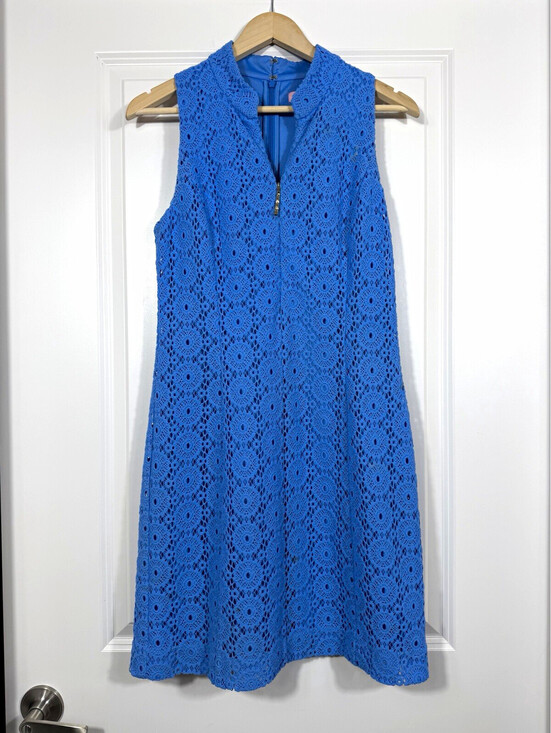 Lilly Pulitzer Dresses & Skirts - Lilly Pulitzer Blue Crochet Lace Shift Dress Sz M Sleeveless Preppy Classic